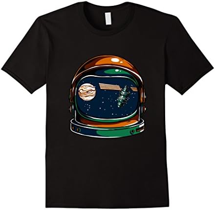 Men's Space Helmet  Astronaut Satellite T-shirt Large Black
