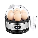 Aicok Egg Cooker, Egg Boiler, Electric Egg Maker with Steamer & Poacher Attachment, Egg Steamer Stainless Steel 7 Egg Capacity With Removable Tray