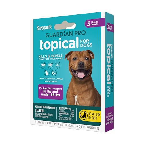 Sergeant's Guardian Pro Flea & Tick Squeeze On Topical for Dogs, 33-66 lbs., 3…