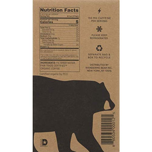 Wandering Bear Organic Cold Brew Coffee On Tap, Straight Black, No Sugar, Always Fresh and Ready to Drink, Not a Concentrate, 36 fl oz, Trial Size