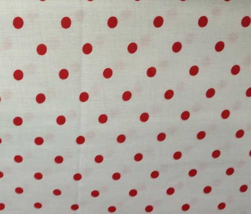 Small Polka Dot Poly Cotton Red Dots on White 58 Inch Fabric By the Yard (F.E.)