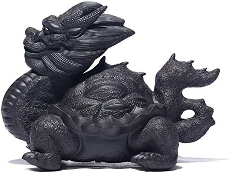 SHENTIANWEI Boutique Yixing Full Handmade Purple Sand Creative Tea Pets Eight-Faced Weifeng Dragon Turtle Sculpture Famous Feng Shui Ornaments (Size : Black Gold Sand)