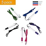 SMTTW Lanyard Ball Pen,Multicolor Pen, Retractable Ballpoint Pen,pen necklace，pens on a chain，hanging pen，pen leash，2 Colors（4 Black + Blue, 1 Black + Red） Ballpoint Pens (0.7mm) Gel Ink Pens