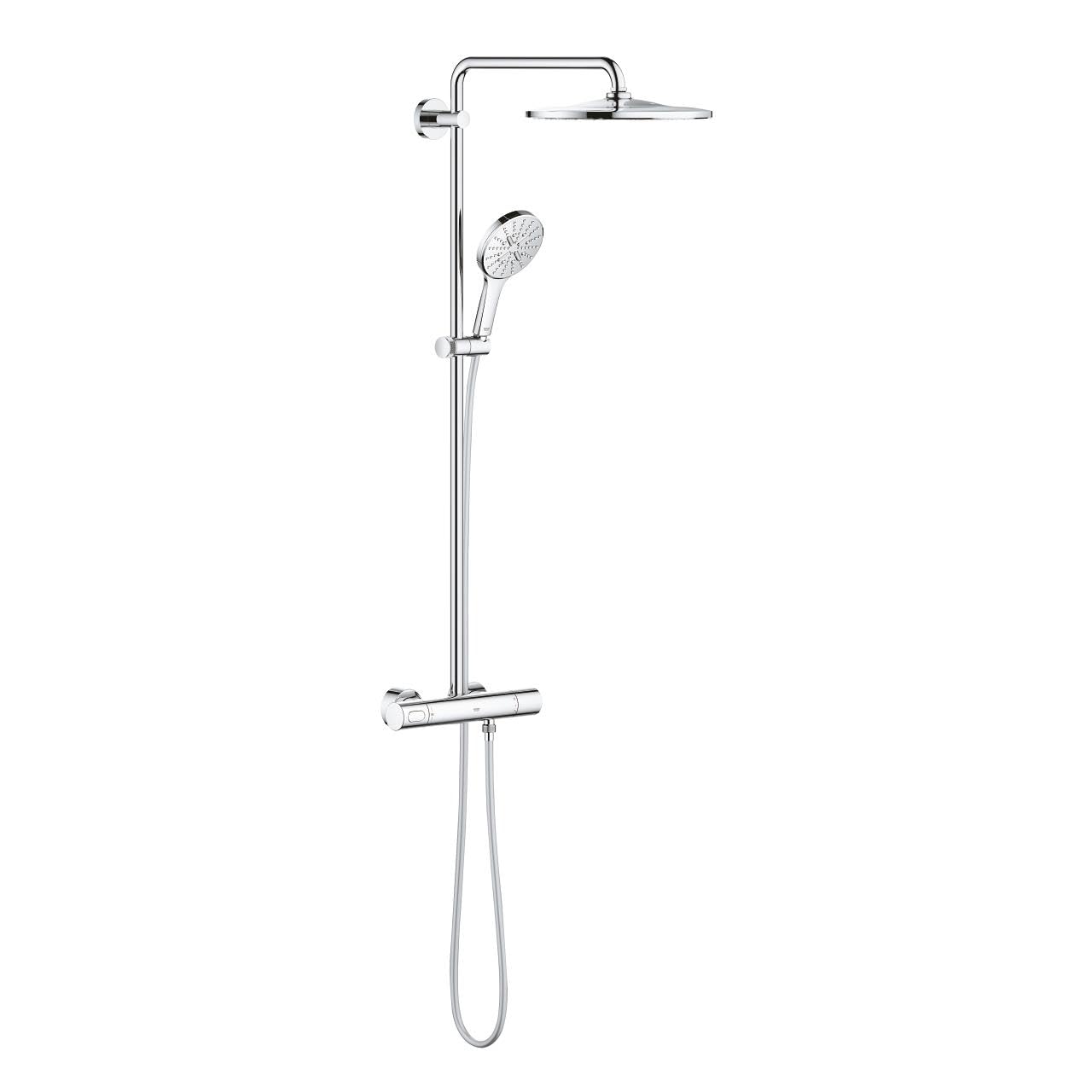 GROHE Rainshower Smartactive 310 Shower System with Cooltouch Thermostat. 310mm 1-Spray Head Shower and 130mm 3-Spray Hand Shower, Water-Saving, Wall-Mounted, Chrome. 26648000