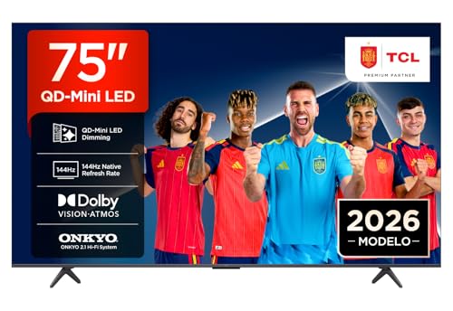 75T8D Televisor 75 Pulgadas QD-Mini LED 4K Smart TV, Gaming TV, 144Hz Game Accelerator 288Hz FHD, FreeSync Premium, Dolby Vision & Atmos, HDR10+, Onkyo 2.1, Google TV, Game Master