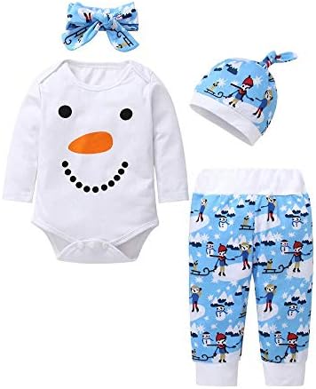 Infant Baby Boys Girls Long Sleeve Print Romper Pants Hat Pajama Outfits Clothes Set
