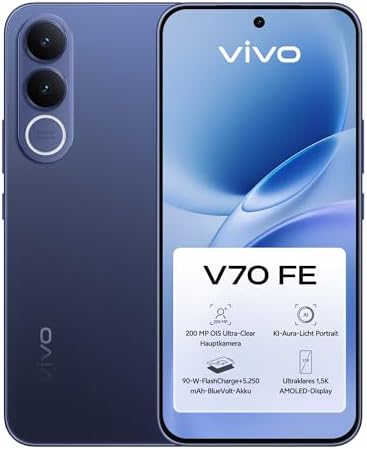 V70 FE 5G Smartphone, 8 GB RAM + 256 GB ROM, 200 MP OIS ZEISS Kamera, 6.83" 1.5K AMOLED 120Hz Display, 5.250-mAh-BlueVolt-Akku, 90-W-Schnellladefunktion