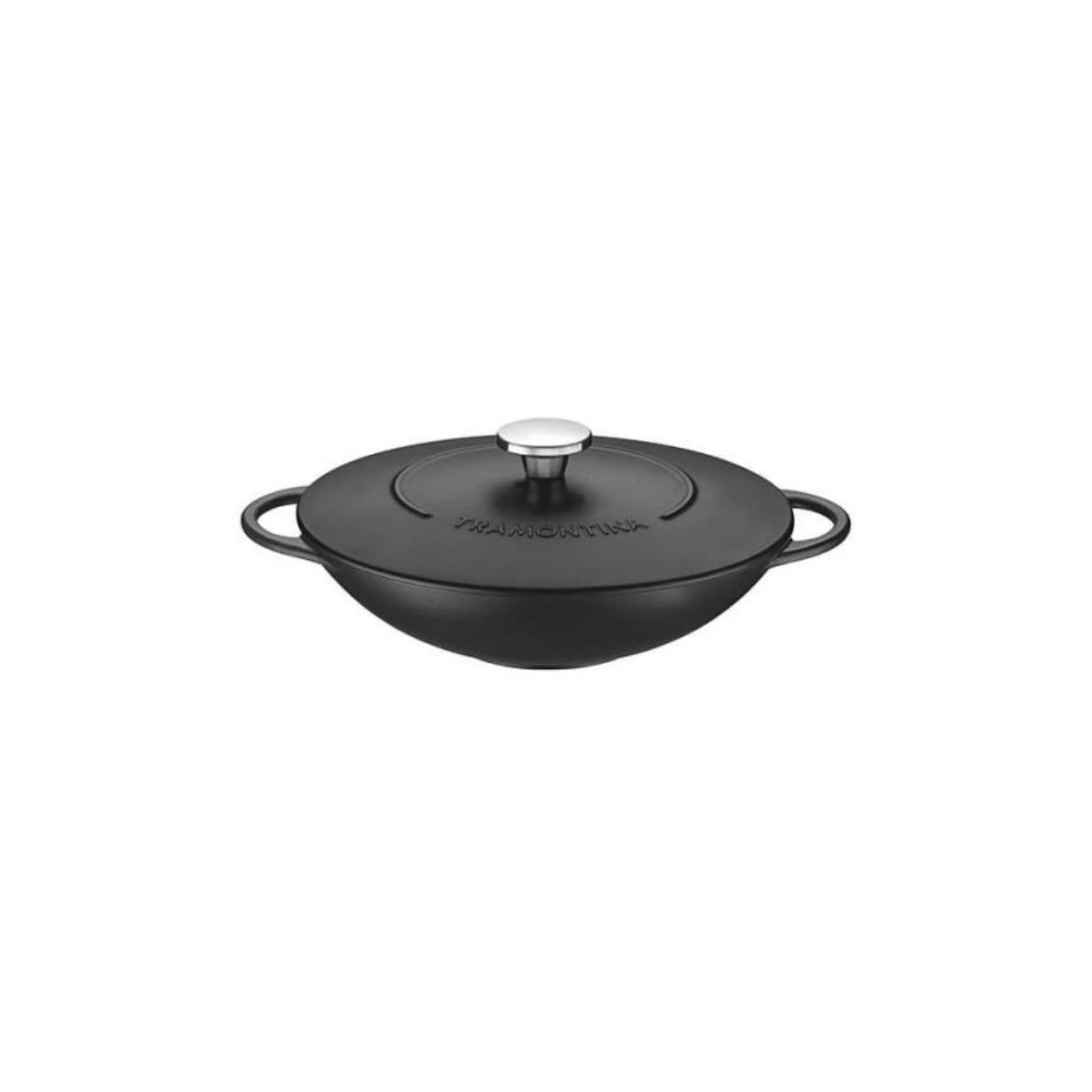 Tramontina Black Enamelled Cast Iron Wok | 32 cm (5 Litre) | Indoor & Outdoor Use