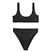Dixperfect Two Pieces Bikini Sets Swimsuit Low Scoop Top High Waisted Cheeky Bottom (S, Black)