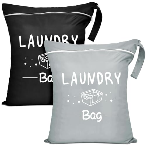 2 Pcs Large Travel Laundry Bag Waterproof Wet Dry Bag Washable Dirty Clothes Bag Bathing Suit Workout Bag for Gym Clothes Laundry Wet Clothes Swimming Yoga (Black+Light Grey)