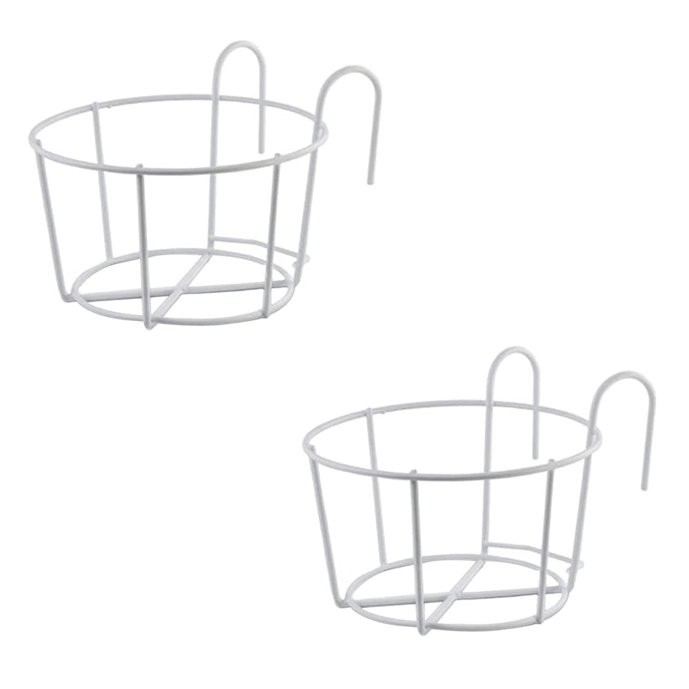 Bhina 2 Pcs Fence Metal Potted Stand,Hook Round Flower Stand,Round Plant Baskets Shelf,Fence Hanging Railing Plant Pot,Railing Planters Flower Pot,Suitable For Balcony,Garden,Fence,Indoor And Outdoor