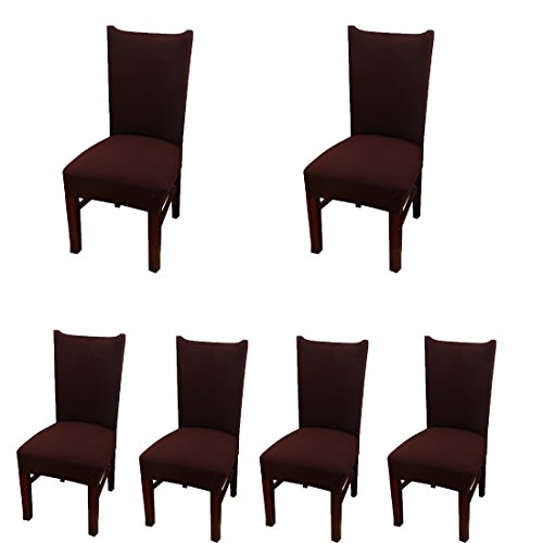 Deisy Dee Stretch Solid Color Chair Covers Removable Washable for Hotel Dining Room Ceremony Chair Slipcovers Pack of 6 C093 (brown)