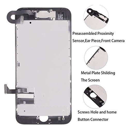 for iPhone 7 Screen Replacement Black 4.7", LCD Display with 3D Touch Digitizer Frame Full Assembly Repair Kit, with Proximity Sensor, Ear Speaker, Front Camera, Screen Protector, Repair Tools