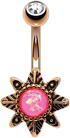 Belly Button Ring Star Vintage Shield Created-Opal 14G Stainless Steel 1-4-Pieces