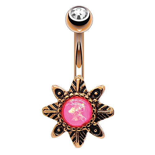 Belly Button Ring Star Vintage Shield Created-Opal 14G Stainless Steel 1-4-Pieces