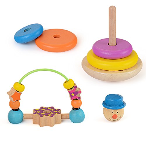 image for KAJA Wooden Ring Rainbow Stacker Baby Stacking Up Toys Blocks Stacker 
