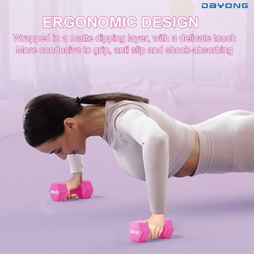 DAYONG Dumbbell Hand Weights Set-2 Kg*2, Hexagonal Frosted Dumbbells for Adult, Home Gym Equipment for workout Core Strength,Exercise Arm Muscle.