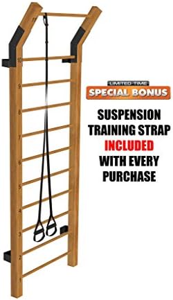 Swedish Ladder Wood Stall Bar Suspension Trainer – Physical Therapy & Gymnastics Ladder w/ 11 Strategic Rods - Ideal for Back Pain Scoliosis Exercise Equipment & Range of Motion Training