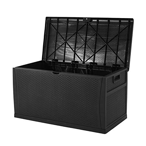 120 Gallon Resin Wicker Patio Storage Box, Waterproof Outdoor Storage Container Deck Box and Gar,Black