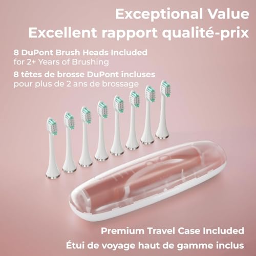 Aquasonic - Vibe Series Ultra-Whitening Electric Toothbrush | ADA Accepted Rechargeable Toothbrush with 8 Brush Heads & Travel Case, 40,000 VPM Motor, 4 Modes with Smart Timer