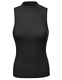 MBE Women's Solid Stretch Ribbed Sleeveless Mock Turtle Neck Knit Top