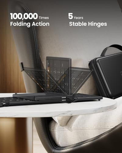 ProtoArc Foldable Keyboard and Mouse Combo, Folding Bluetooth Keyboard Mouse for Travel, 2.4G+Dual Bluetooth, Full-Size Rechargeable Portable, QWERTY UK Layout - Black | 105-key keyboard, slim mouse, hard case and phone stand; 3-device Bluetooth & 2.4G switching, for travel office use