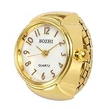 SUKEQ Unisex Women Men Elastic Stainless Steel Dial Quartz Analog Finger Ring Watch Couple Ring Watch (Gold)