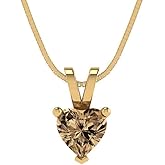 Clara Pucci 0.5 cttw Champagne Simulated Diamond Yellow Gold-Plated Silver Necklace and Pendant for Women (16" Box Chain,Heart Cut,5mm)