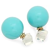 STEELTIME Women's Stylish Double Sided Tribal Pearl Earrings (Turquoise)