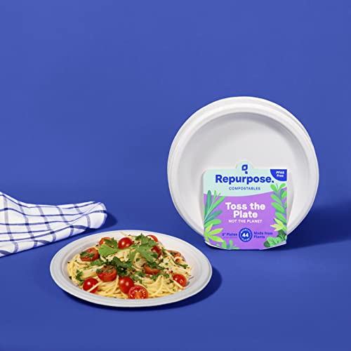 Repurpose 9 Inch Compostable Plates, Heavy Duty Paper Plates Microwave Safe, PlantBased Paper