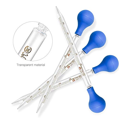 Glass Pipette 10ml, 5 Pieces Glass Graduated Pipettes Long Dropper with Big Rubber Cap 10ml Lab Dropping Pipette Transfer for Liquid Essential Oil