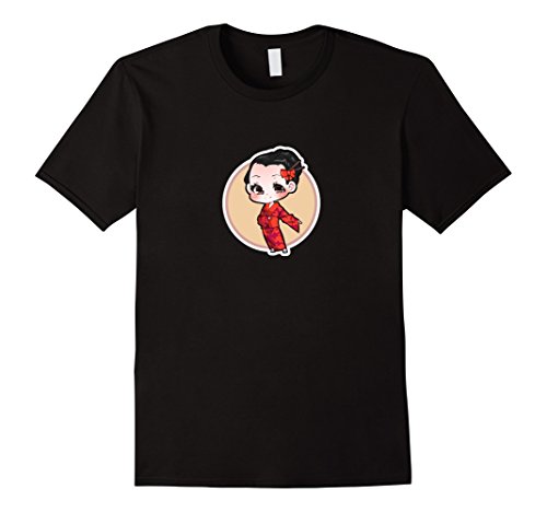 Mens Kawaii Japanese Shirt with Kimono Chibi for Anime Manga Fans Medium Black