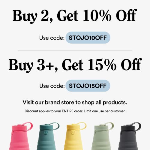 Stojo Collapsible Water Bottle Peony Pink, 20oz / 592ml LeakProof
