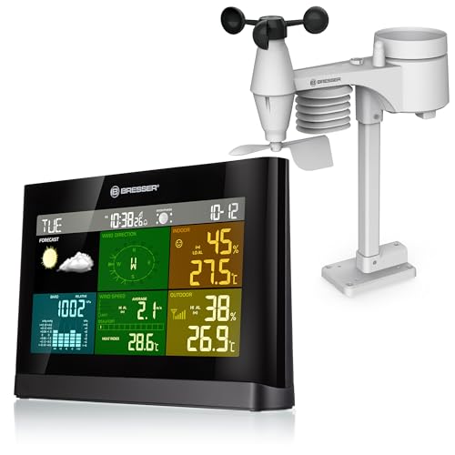 Bresser Wetterstation Funk mit Außensensor Wetter Center mit 5-in-1 Außensensor (Temperatur, Luftdruck, Luftfeuchtigkeit, Windmesser, Regenmesser), 20