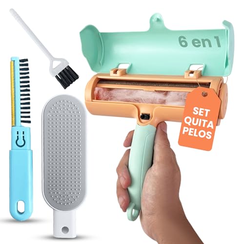 6 in 1 Reusable Pet Hair Remover Roller – Hair Remover for Dogs and Cats – for Sofas, Clothes and Cars – Ideal for Daily Cleaning and Travel – Washable Dustproof Brush Without Refills