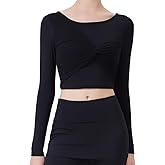 Harssidanzar Women's Backless Yoga Tops 2 in 1 Long Sleeve with Sports Bra for Gym Athletic CL313US