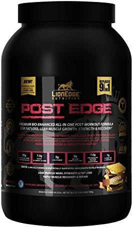 Post Edge, Physician Formulated 9-in-1 Premium Post Workout Powder - Whey Protein Isolate, BCAA, Kre-Alkalyn, Glutamine, Betaine and More (S’Mores) 20 Servings 50g, by LionEdge Nutrition