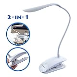 UnicornTech TL-03 Clip Desk Lamp [2 in 1: Stand on Own / Clip Everywhere] Gooseneck Tube Touch Sensitive LED USB Rechargeable Dimmable Portable Lightweight Desk Table Reading Study Bedside Lamp Light