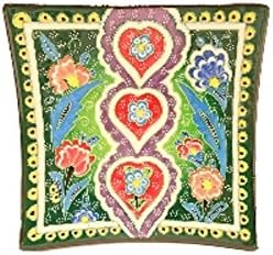 Handmade Turkish Traditional Ceramic Square Plate 5 1/2" (Green Floral-Heart)