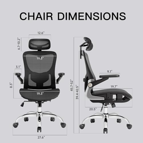 marrap Ergonomic Office Chair, Mesh Desk Chair with 3D Armrests, Adjustable Lumbar Support and Headrest, 90-120° Rocking Function, Black