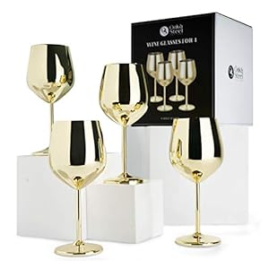 Oak & Steel – 4 Elegantes Copas De Vino De Acero Inoxidable Dorado, 500ml – Set De Regalo De Copas Irrompibles Para Navidad Y Año Nuevo