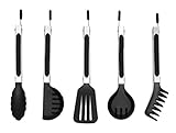 5 Mini Stainless Steel Tongs Set- Multipurpose, Use Daily to Prep, Toss, Serve. Lifetime (Black)