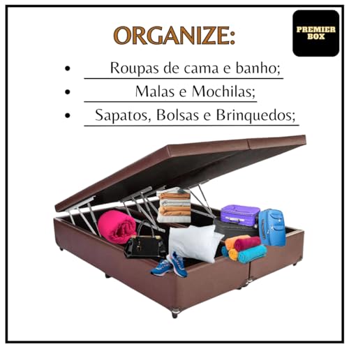 Cama Box Baú Queen Bipartido 79, Blindado, Pistão á Gás, Pés de Madeira (Corino, Cinza)