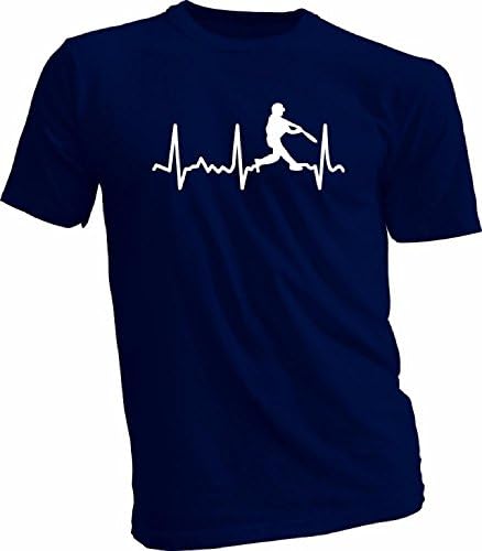 Baseball Heartbeat Pitcher, Catcher, Batter T-Shirt (Youth S - 8, Navy Batter)