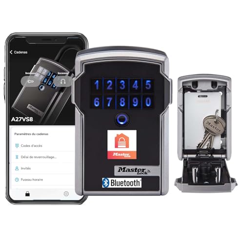 Master Lock Smart Connected Schlüsseltresor, Verschlüsselung nach Militärstandard, Aussen, Wandhalterung, Bluetooth oder Zahlencode, 12.7 x 8.3 x 5.9 cm