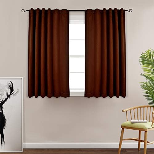 MYSKY HOME Curtain Drapes Back Tab and Rod Pocket Thermal Insulated Blackout Curtains for Kids Bedroom, 52 x 63 Inches, Brown (2 Panel Set)