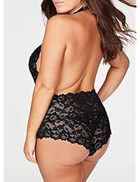 Lencería de talla grande para dama, sexy, sin espalda, sin espalda, sin fondo, con encaje, vestido de peluche, una pieza