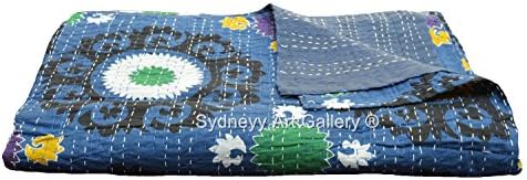 Sydneyy Art Gallery Indian Kantha Quilt, Bohemian Bedding Kantha, Suzani Kantha Rallies, Reversible Blanket / Bedspread (Twin Size)