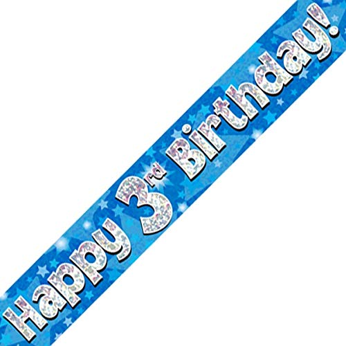 British Ballet® 3rd Birthday Banner (2.7m x 13cm) • Party Decoration • Age 3 Foil Pennant • 3 x 90cm Banners • Indoor & Outdoor Use • Blue Birthday Banner for Toddlers Boys & Girls