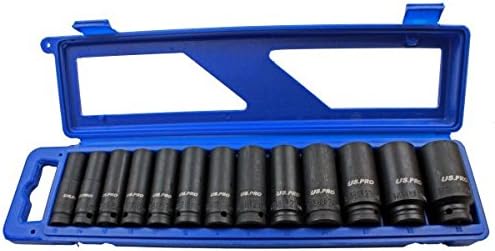 US Pro 13pc 1/2'' Dr 12 Sided Metric Deep Impact Socket Set Sockets 1683, Variety Pack